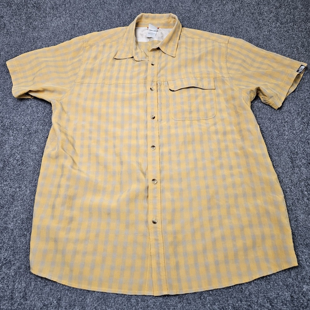 North Face Button Up Shirt Mens XL Yellow Plaid Lightweight Gorpcore Outdoor‎